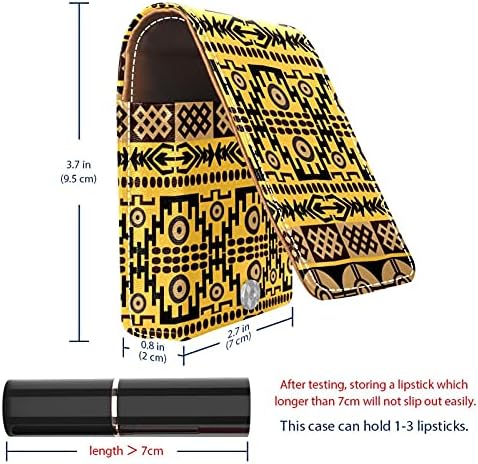 Etnik Afrika Sembolleri Çanta için Aynalı Küçük Ruj Kılıfı, Dayanıklı Deri Kozmetik Makyaj Tutacağı, Taşınabilir Seyahat