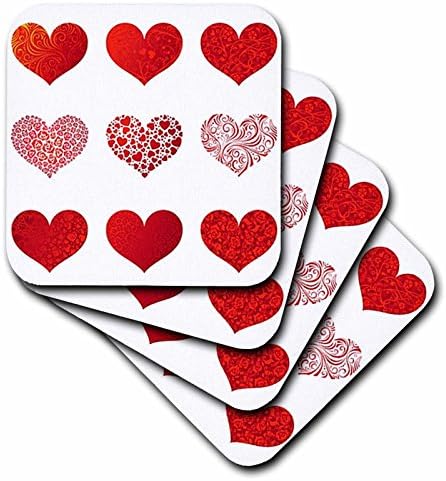 3dRose CST_37469_4 Valentine 9-Kırmızı Kalpler Seramik Bardak Altlığı, 8'li Set