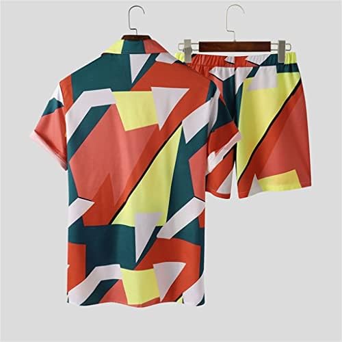 CCYHD Gömlek Yaka Kısa Kollu Baskı Takım Elbise Erkekler Yaz Rahat Şort Plaj 2 Parça Set (Renk: D, Boyutu: XXLcode)