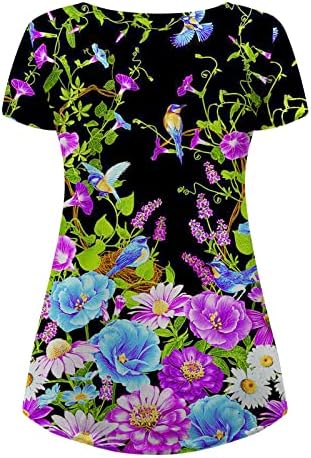 Kısa Kollu 2023 Moda Crewneck Pamuk Çiçek Grafik Brunch Pilili Üst Tshirt Bayanlar Üst Sonbahar Yaz Kadın IJ