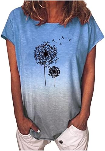 Bayan Tişörtleri Degrade Karahindiba Çiçek Grafik Üstleri Tişörtleri Kısa Kollu Ekip Boyun Yaz Sonbahar Tişörtleri