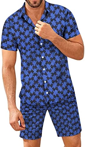 2023 Yeni Plaj Bahar Rahat Yaz Şort Kısa Kollu Gömlek Seti Düğmeli Baskılı Casual Erkek erkek Takım Elbise Erkekler