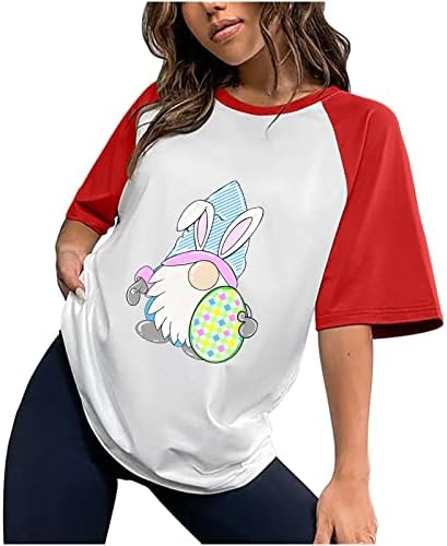 Kadın Paskalya Günü T-Shirt Komik Gnome Yumurta Baskı Tişörtleri Boy Yaz Rahat Moda Damla Omuz Kısa Kollu Üst