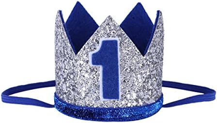 MSemis Bebek Erkek Kız 1st / 2nd doğum günü şapkası Sparkly Prens / Prenses Parti saç tacı Şapka Fotoğraf Çekimi Prop