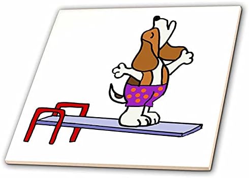 3dRose Sevimli Komik Beagle Köpek Dalgıç Polka Dot Yüzmek Mayo Dalış Tahtası-Fayans (ct_349489_1)