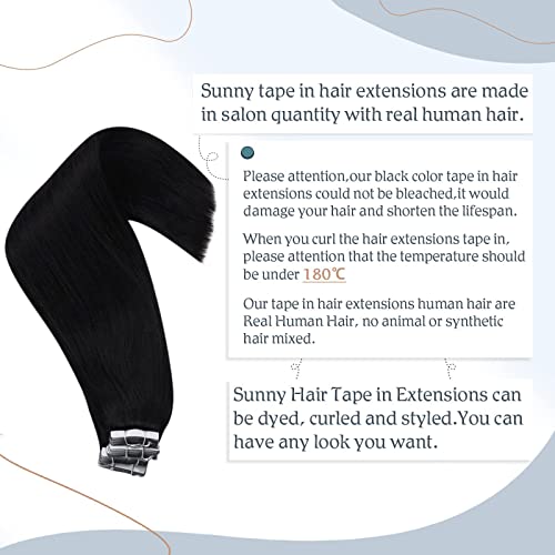 Güneşli 24 inç Toplam 2 Paket 100g Siyah Bant saç ekleme İnsan Saçı ve Ben İpuçları saç ekleme Siyah Kadınlar için