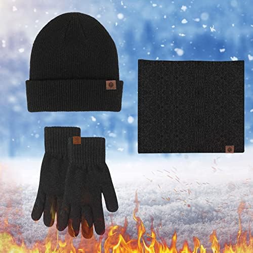 Kış Sıcak Bere Şapka Eşarp Eldiven Setleri Kadın Erkek 3 Paket hımbıl bere Pom Pom ile İsıtıcı Dokunmatik Eldiven