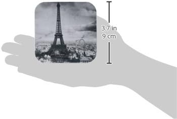 3dRose Eyfel Kulesi Paris Fransa 1889 Siyah Beyaz Bardak Altlığı, Yumuşak, 4'lü Set