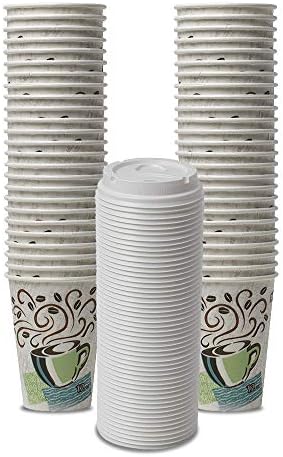Kağıt Tabaklar / Kaseler 2 set Dixie PerfecTouch WiseSize Kahve Tasarımı Yalıtımlı Kağıt Bardak, 12oz Bardak ve Kapak