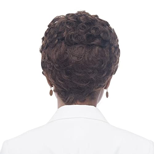 BENİM GİBİ kısa insan saçı Peruk Kadınlar İçin Kahverengi Peri Kesim Peruk 21.5 inç Peruk Kap Makine Yapımı kısa Kıvırcık