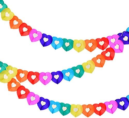 SOARSWAN Parti Malzemeleri İyilik Afiş Garland Çocuklar için Parti, Renkli Gökkuşağı Doku Kağıt Süslemeleri Kalp Şekli