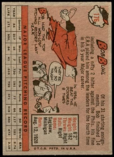 1958 Topps 176 Bob Buhl Milwaukee Braves (Beyzbol Kartı) VG Braves
