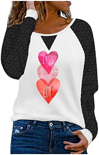 Bu Aşk Kalp Grafik Üstleri Bayan Dantel Uzun Kollu T-Shirt Moda Crewneck Kazak Tees Patchwork Baskı Tunik