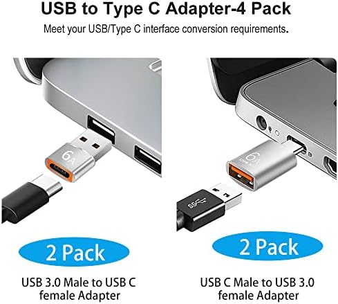 [4 Paket] USB Adaptörü,【2 * USB-C'den USB-A'ya】 & 【2 * USB-A'dan USB-C'ye】 Dişi Adaptör SuperSpeed Veri Aktarımı ve