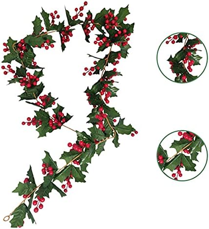 Fonzcı 5.5 Ft Yapay Noel Çelenk Rattan, Dekoratif Kırmızı Berry Noel Çelenk Yeşil Yaprakları ile Noel Rattan Dekorasyon