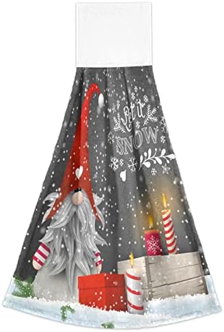 Exnundod Kış Gnome mutfak havluları 2 Set Kar Yağsın El Havlusu Asılı Döngü ile Yumuşak Emici Parmak Kravat Havlu