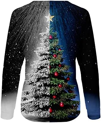 Parlak led Noel Tee Gömlek Kadınlar için Uzun Kollu Neon Üstleri Güz Sevimli Gevşek Fit Noel Ağacı Crewneck Tişörtü