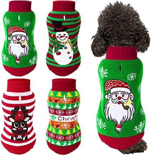 JUNEBRUSHS 4 Paket Köpek Noel Kazak, noel Köpek Tatil Kazak Köpek Giysileri Köpek Noel Kıyafetleri Kış Sıcak Pet Santa