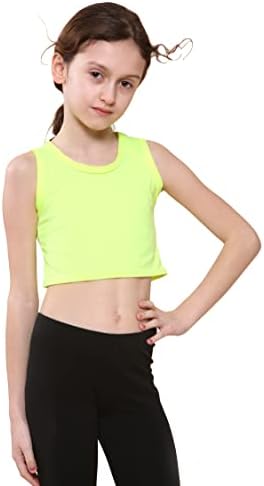 Çocuk Kız Neon Floresan Yelek Kırpma Üstleri T-Shirt Tee Üst Dans Giyim Jimnastik süslü elbise Yaş 5-14 Yıl