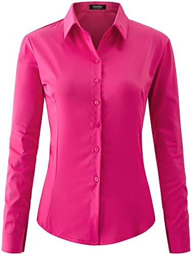 jonıvey Kadınlar Streç Düğme Aşağı Gömlek Uzun Kollu Temel Iş Resmi Rahat Bluz