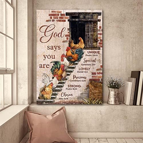 Tavuk boyama, Ahşap merdiven, Tanrı güçlü olduğunuzu söylüyor - İsa Portre posteri anneler günü, babalar günü (Tuval