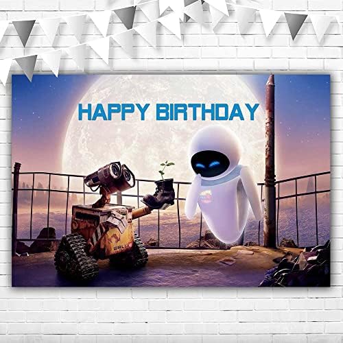 Wall e Doğum Günü Partisi Süslemeleri Afiş 5x3ft Mutlu Yıllar Robot Tema Zemin Çocuklar için 1st Doğum Günü Vinil