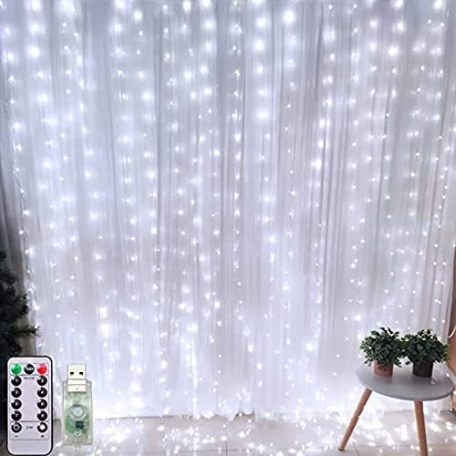 LDGJ perde ışıkları dize ışık noel partisi yatak odası süslemeleri 9.8 x 9.8 ft, 8 modları, 300 LED düğün ev bahçe