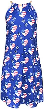 4th Temmuz Seksi boyundan bağlamalı elbise Kadınlar için Rahat Yaz Mini Elbise ABD Bayrağı Anahtar Deliği Kolsuz Çizgili