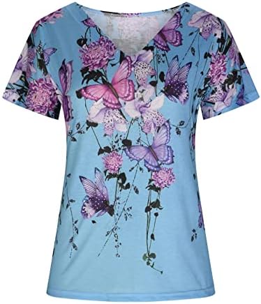 Günlük Giyim T Shirt Kadınlar için Baskılı Kısa Kollu Yaz Gevşek Fit Tops Klasik Rahat V Boyun Çiçek Tee Camisas