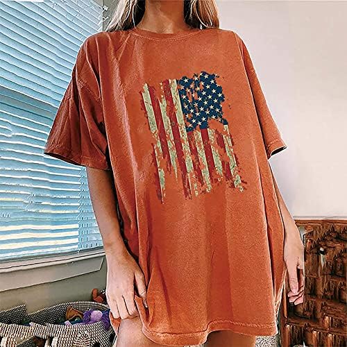 4th Temmuz Gömlek Kadınlar için Gevşek Rahat Büyük Boy Amerikan Bayrağı Baskılı O-Boyun kısa kollu tişört Kazak Tops