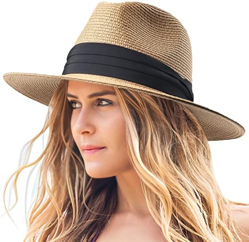 Kadınlar ve Erkekler için Panama Hasır Şapka, Katlanabilir Yaz Plaj Güneş Koruma Şapkaları, Ayarlanabilir Yaz Şapka