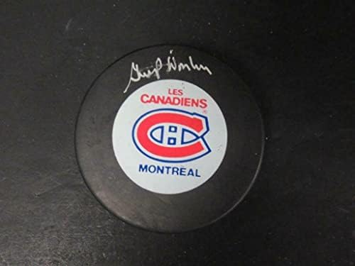 Gump Worsley İmzalı Resmi Canadiens Disk İmzası Otomatik PSA / DNA AK24940 İmzalı NHL Diskleri