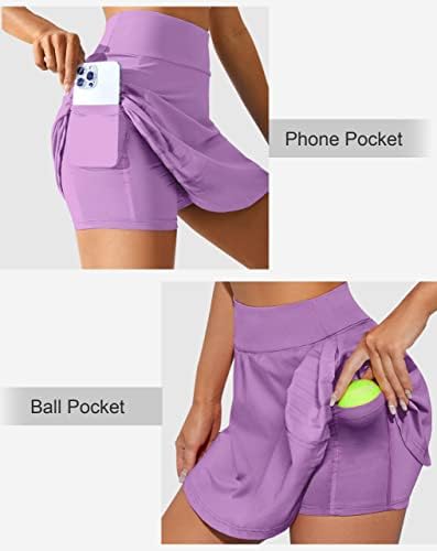 AGAPENG Pilili Tenis Etek ile Kadınlar için Cepler Şort Yüksek Belli Atletik Golf Skorts Etekler Koşu Egzersiz Rahat