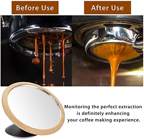 ELLDOO Espresso Shot Ayna Dipsiz Portafilter, Rotasyon Görünür Kahve Çıkarma Gözlem Aynası Manyetik Taban ile Ahşap