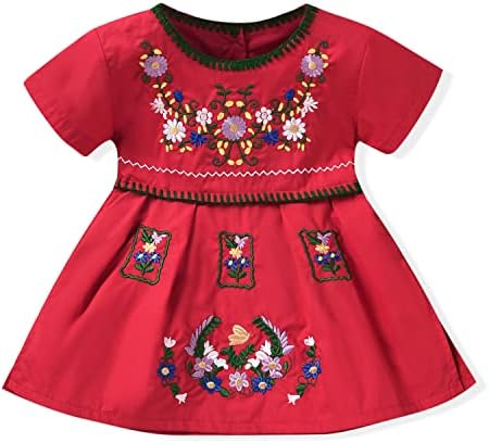 Aalizzwell Toddler Bebek Kız Işlemeli Elbise Etnik Giyim Kısa Kollu Sundress