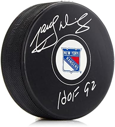 Marcel Dionne, New York Rangers Hokey Diskini HOF Not İmzalı NHL Diskleriyle İmzaladı