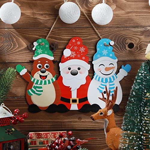 Yalıkop Noel Noel Baba Asılı İşareti Noel ahşap Kapı İşareti Çelenkler için Halat ile Noel Kardan Adam Plaketler Cüceler