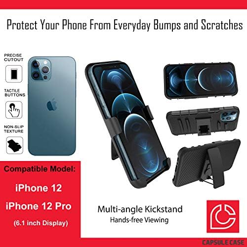 Ohıya Kılıfı iPhone 12 Pro ile Uyumlu [Askeri Sınıf Koruma Darbeye Dayanıklı Kickstand Kılıf Koruyucu Siyah Kılıf
