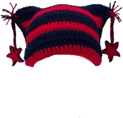 Ponitrack tığ işi şapkalar Kadınlar için Yıldız Kedi Bere Vintage Kasketleri Kadın Grunge Aksesuarları Hımbıl Kasketleri