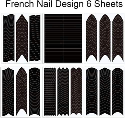 6 Yaprak Fransız Manikür Nail Art Etiketler Şeritler Kenar Yardımcı Tırnak Sticker, kendinden Yapışkanlı Nail İpuçları