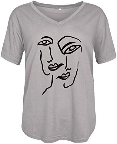 Bmısegm kadın Gömlek Sanat Rahat V Boyun Gömlek Yaz Kısa Kollu Moda Gömlek