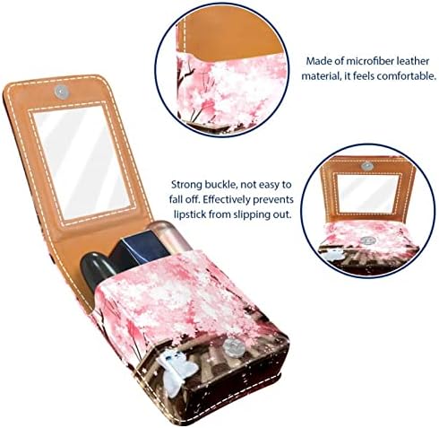 ORYUEKAN Ruj Kılıfı Ayna ile Sevimli Taşınabilir Makyaj Çantası kozmetik torbası, Çin Geleneksel Sanat Bahar Kedi