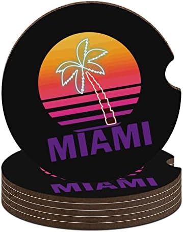 Miami Yaz Palmiye Ağacı Ahşap Araba Bardak Bardak Bardak Tutucu Kaymaz Mat İç Dekorasyon Hediye Seti 4 ADET