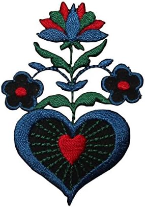 ID 6968 Mavi Kalp Çiçek Yama Aşk Bitki Çiçeği İşlemeli Demir On Aplike