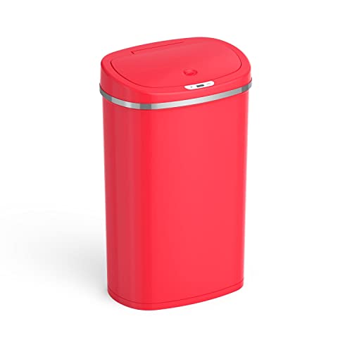 ISCHWA 13,2 Galonluk Çöp Tenekesi, Hareket Sensörlü Mutfak Çöp Tenekesi (Kırmızı)
