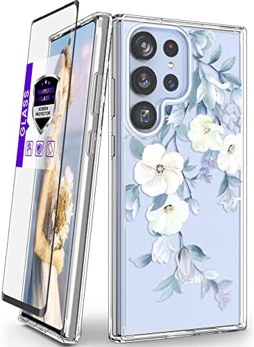 Temperli Cam Ekran Koruyuculu Samsung Galaxy S23 Ultra Kılıf için DagoRoo, Kızlar Kadınlar Kristal Berraklığında Çiçek