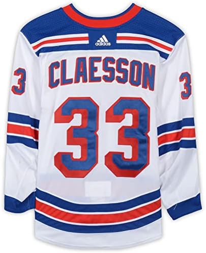 Fredrik Claesson New York Rangers Oyunu-2018-19 NHL Sezonundan 33 numaralı Beyaz Set 3 Forması Kullanıldı-58 Beden-Oyun