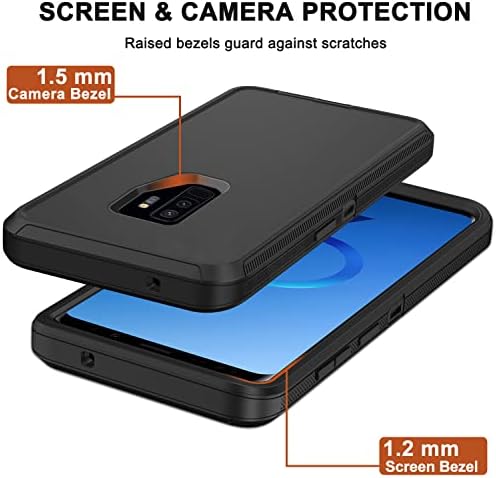 RubCase içinsamsung Galaxy S9 Artı Kılıf ile Kemer Klip Kılıf, 2 xScreen Koruyucu, Ağır Askeri Sınıf Tam Vücut Darbeye