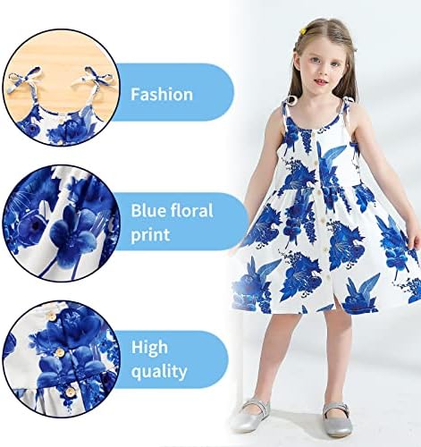 GENÇ AĞACI 1-5T Yürüyor Çocuk Kız yaz elbisesi Sling Mavi çiçekli günlük elbise Desen Kızlar Parti Elbise Kolsuz