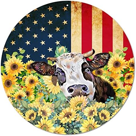 Vintage Metal Tabela Plak Yıpranmış ABD Bayrağı Ve Komik Çiftlik Hayvanları İnek Ayçiçeği Retro Ev Duvar İşareti Komik